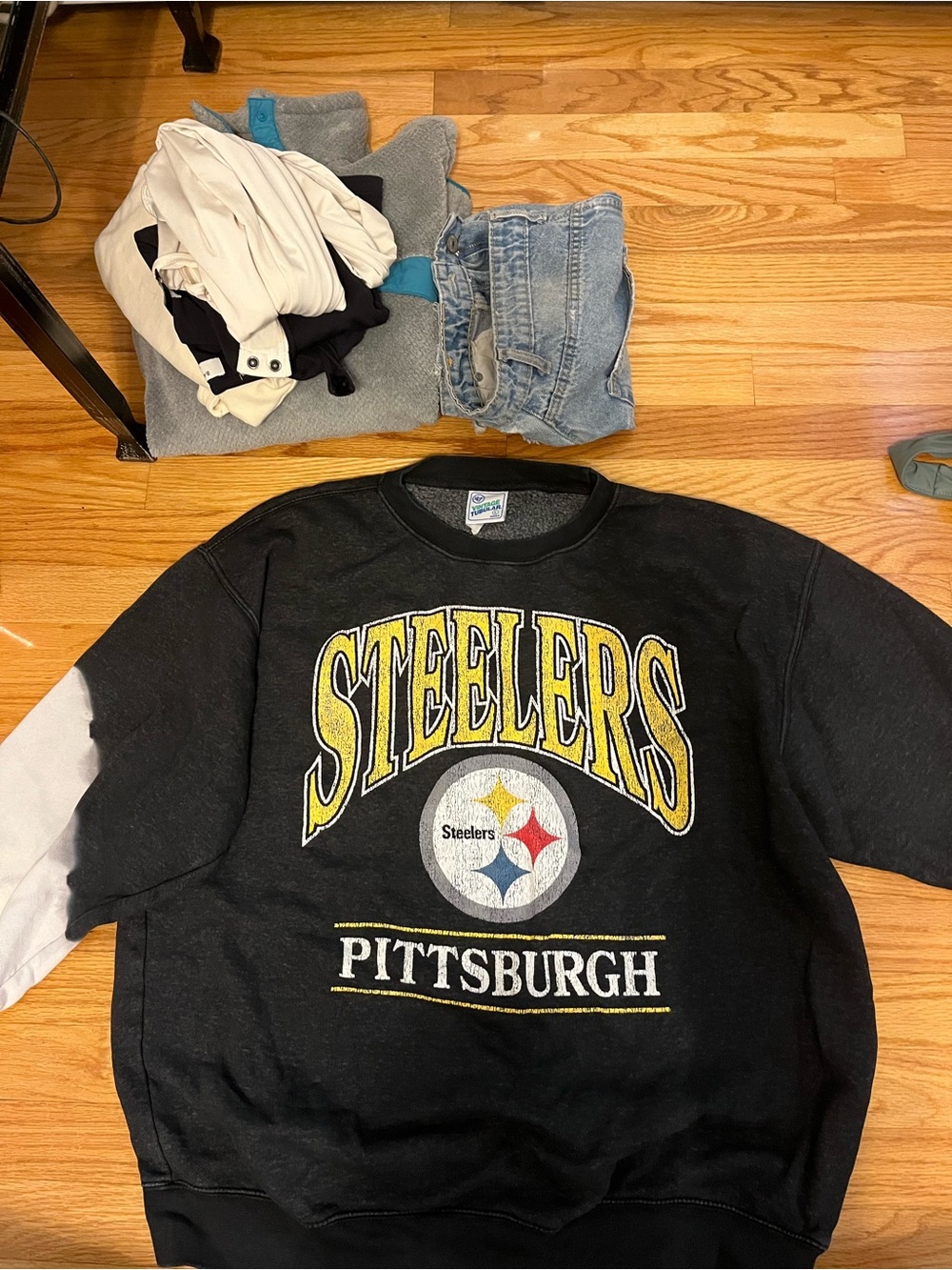 Pittsburgh Steelers Black and Gray Crewneck Sweatshirt